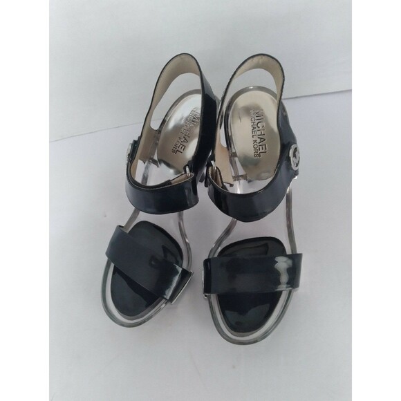 Michael Kors Black Patent Leather Heels Lucite Platform Sandals - Picture 7 of 9